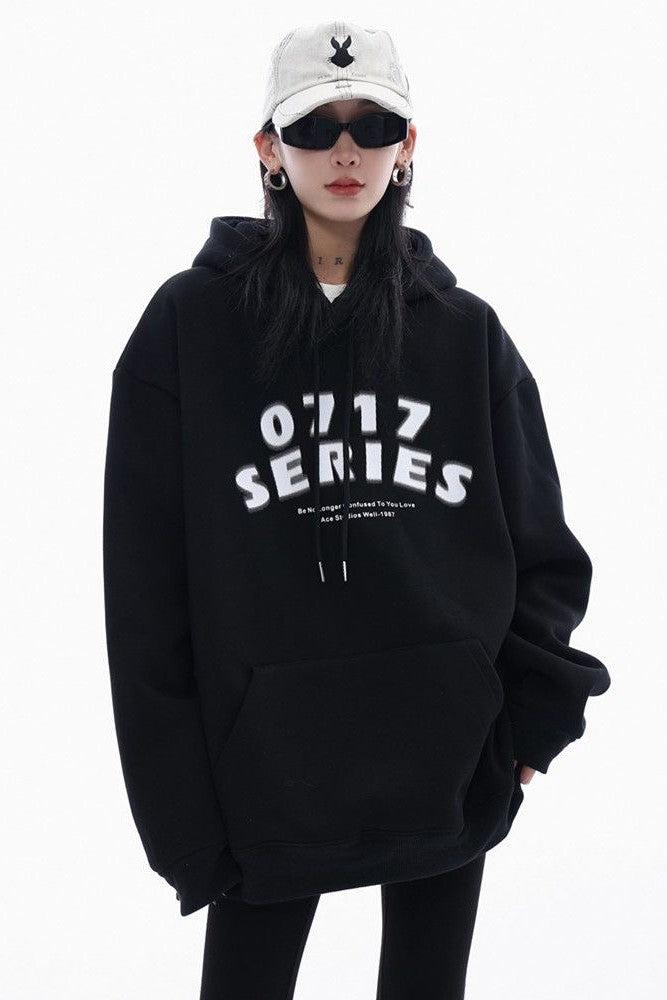 Oversized heavyweight hoodie, showcasing a minimalist graphic design