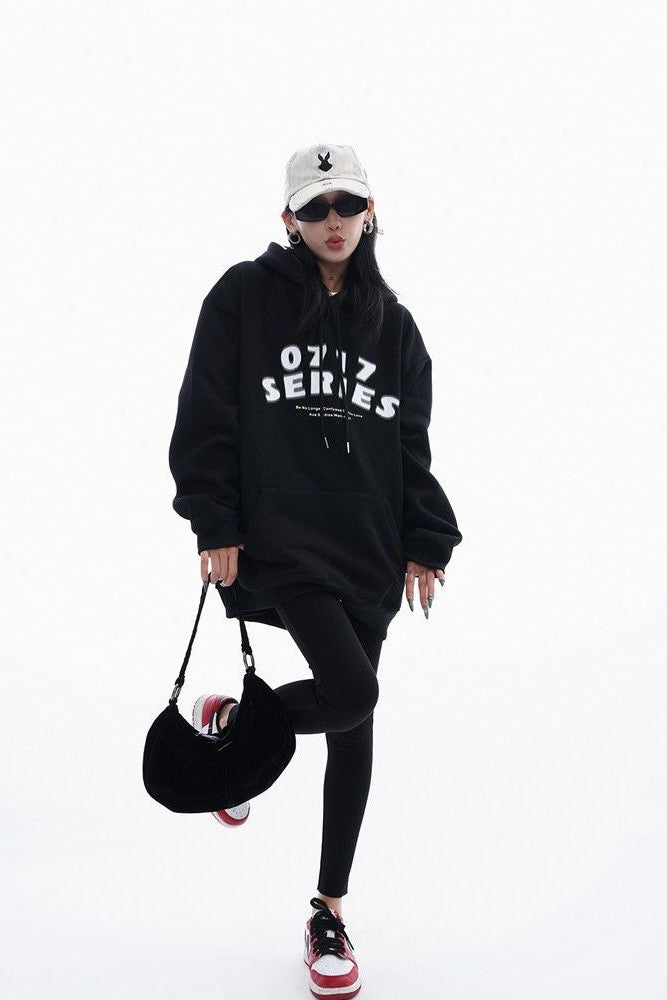 Oversized heavyweight hoodie, showcasing a minimalist graphic design