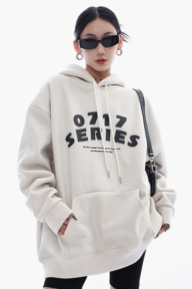 Oversized heavyweight hoodie, showcasing a minimalist graphic design
