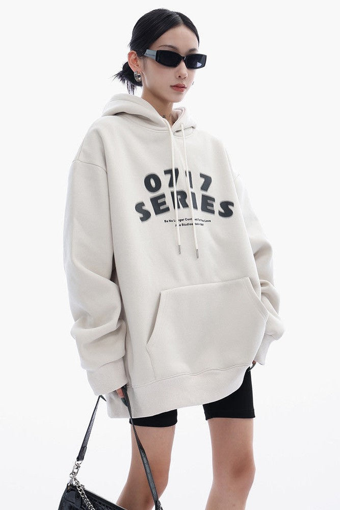 Oversized heavyweight hoodie, showcasing a minimalist graphic design