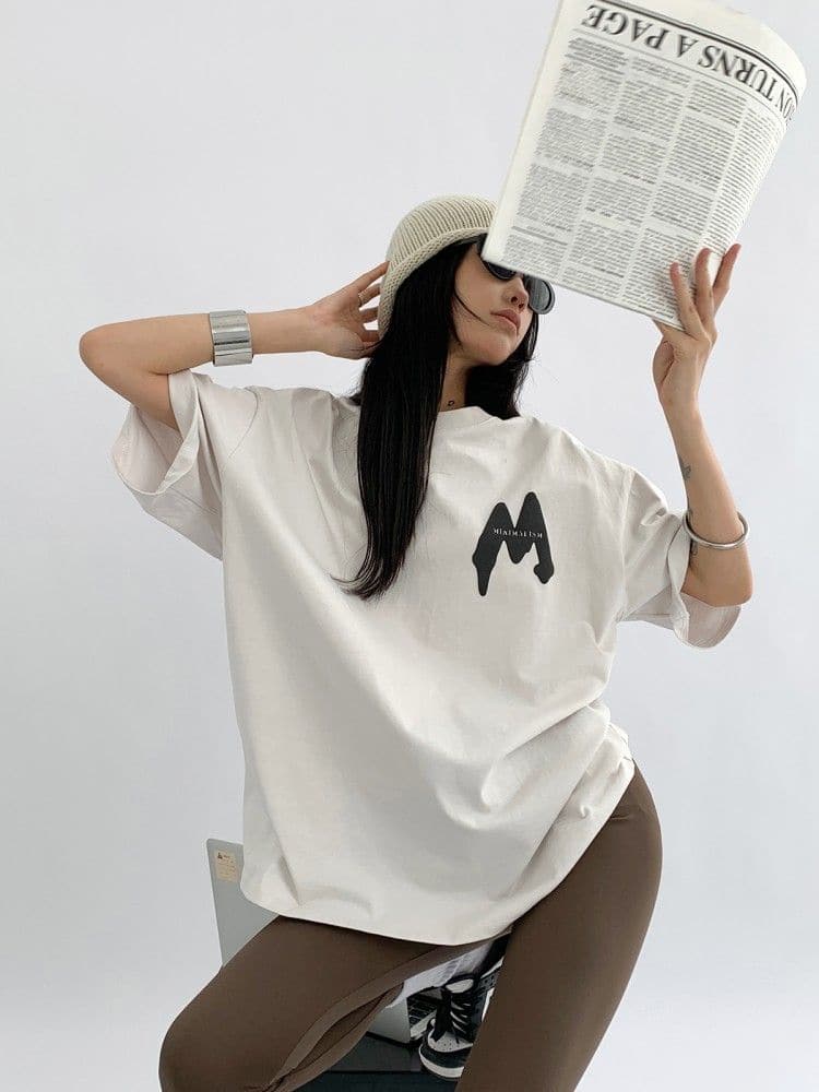 M Letter Print T-shirt - Sharbhy