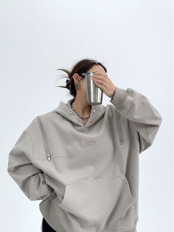 Shoulder Zip Hooded Sweatshirt - Sharbhy