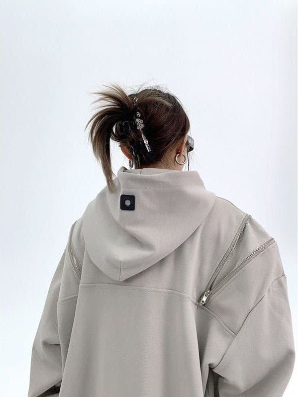 Shoulder Zip Hooded Sweatshirt - Sharbhy