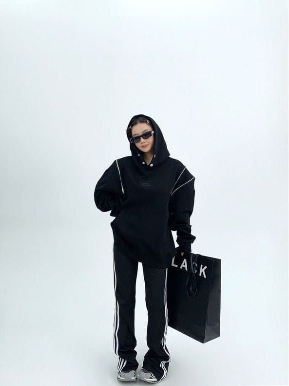 Shoulder Zip Hooded Sweatshirt - Sharbhy