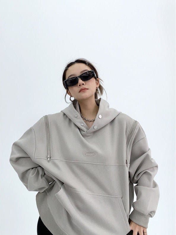 Shoulder Zip Hooded Sweatshirt - Sharbhy