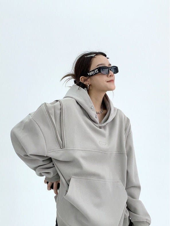 Shoulder Zip Hooded Sweatshirt - Sharbhy
