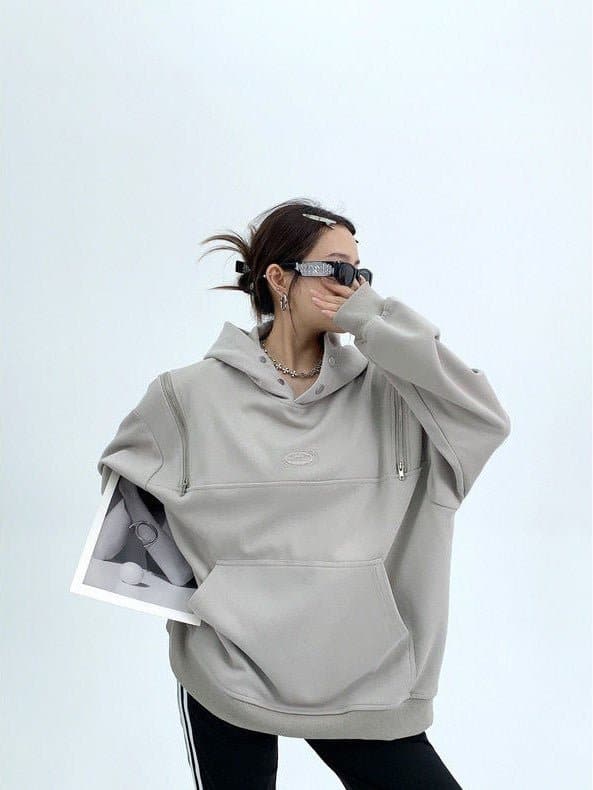 Shoulder Zip Hooded Sweatshirt - Sharbhy