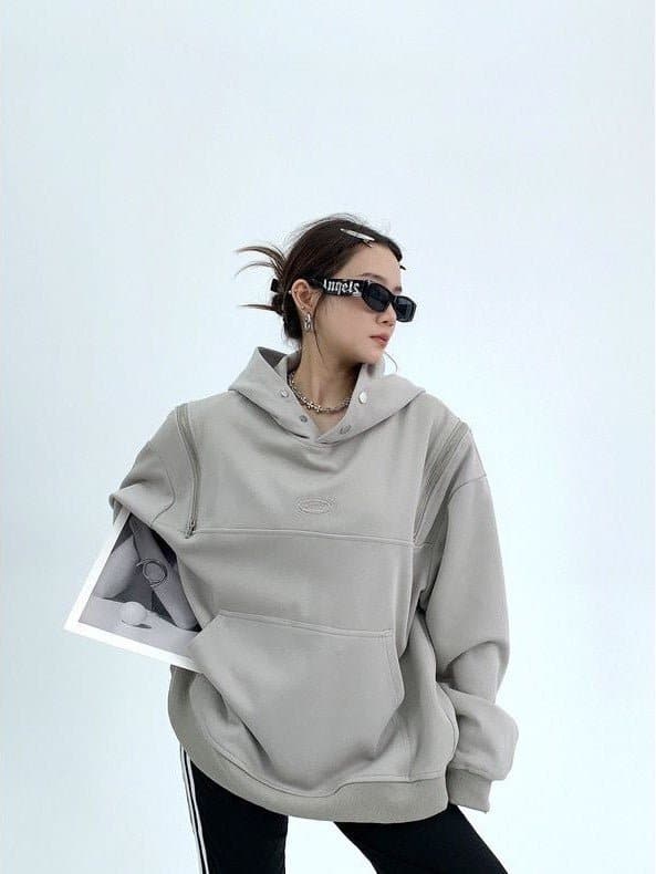 Shoulder Zip Hooded Sweatshirt - Sharbhy