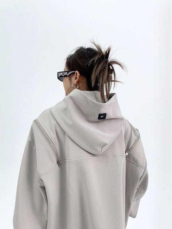 Shoulder Zip Hooded Sweatshirt - Sharbhy