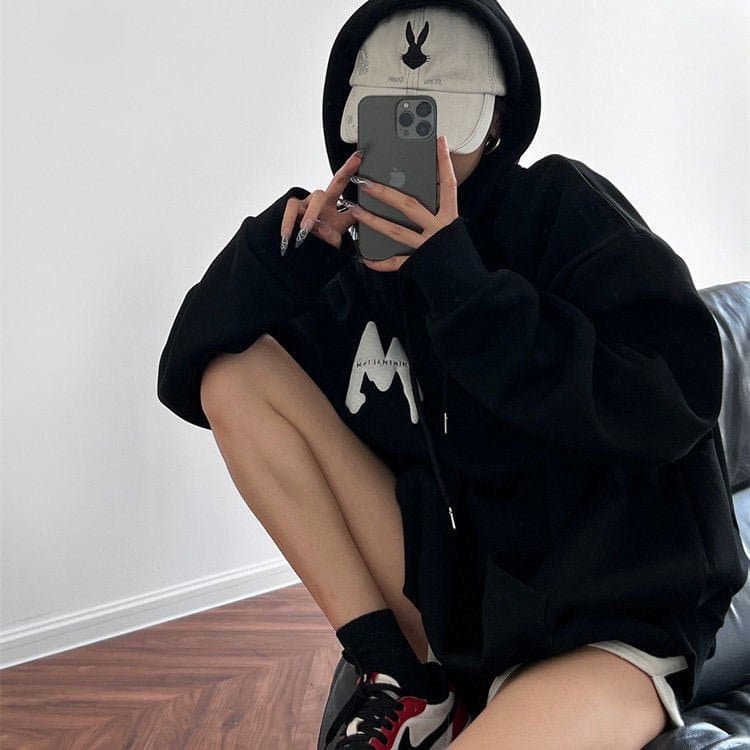 SignatureMist M Letter Loose-Fit Hoodie - Sharbhy