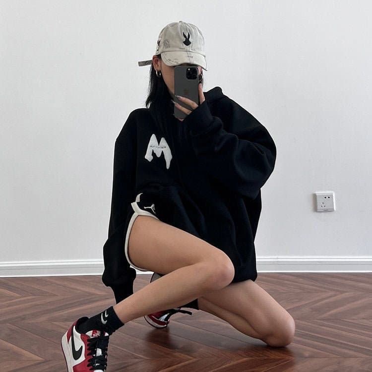 SignatureMist M Letter Loose-Fit Hoodie - Sharbhy