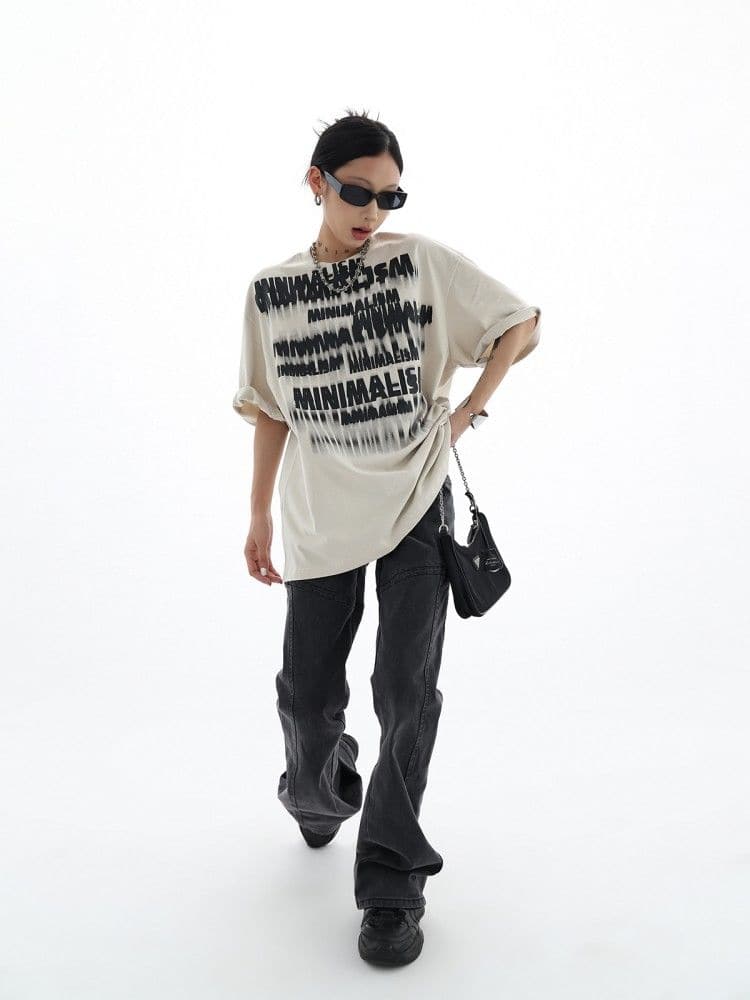 Streetwear Fuzzy Shadow Printed Cotton T-Shirt - Sharbhy