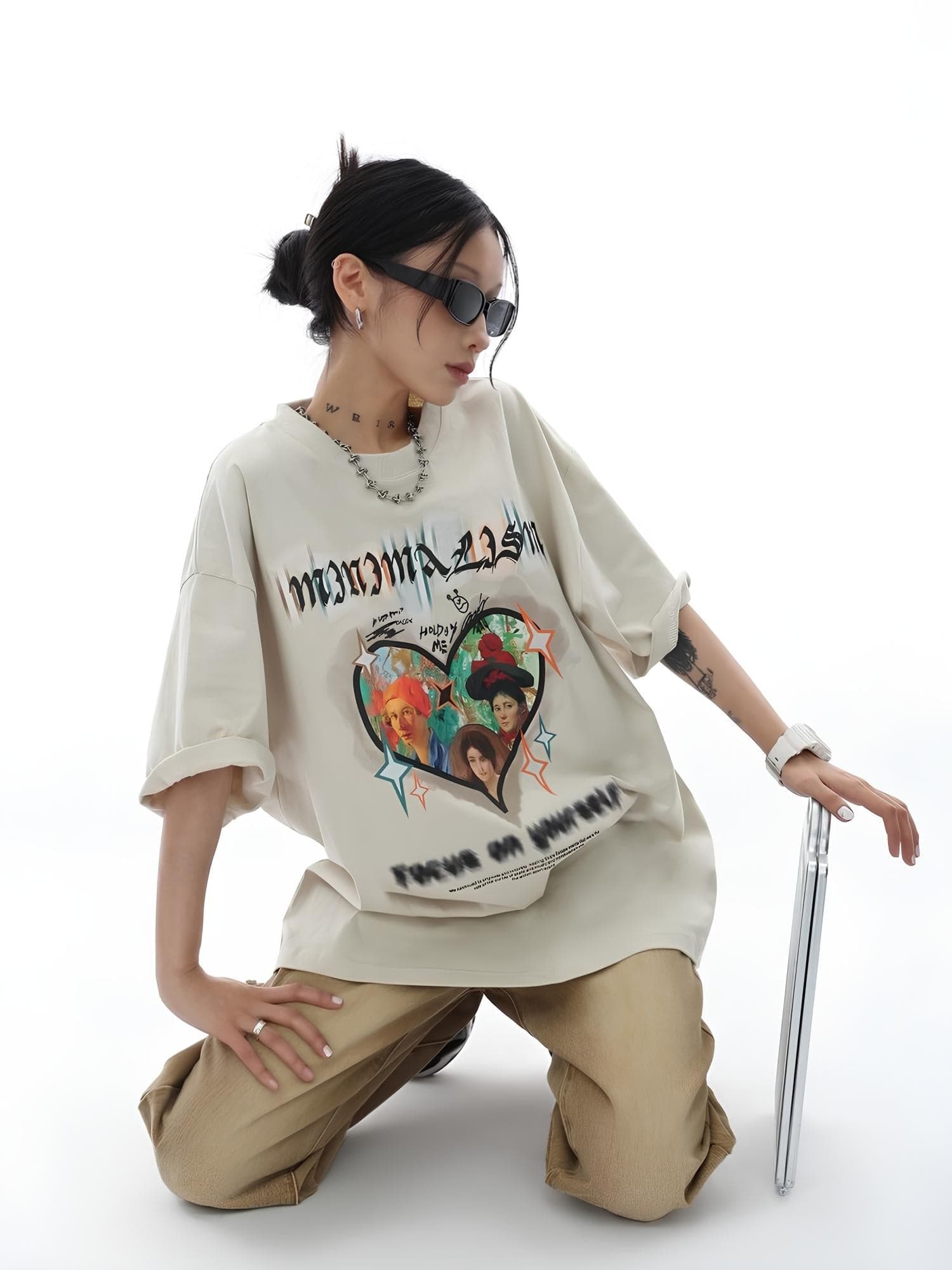 Vintage Heart Print Cotton T-shirt - Sharbhy