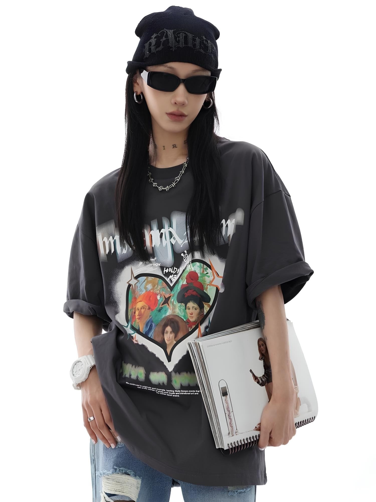 Vintage Heart Print Cotton T-shirt - Sharbhy