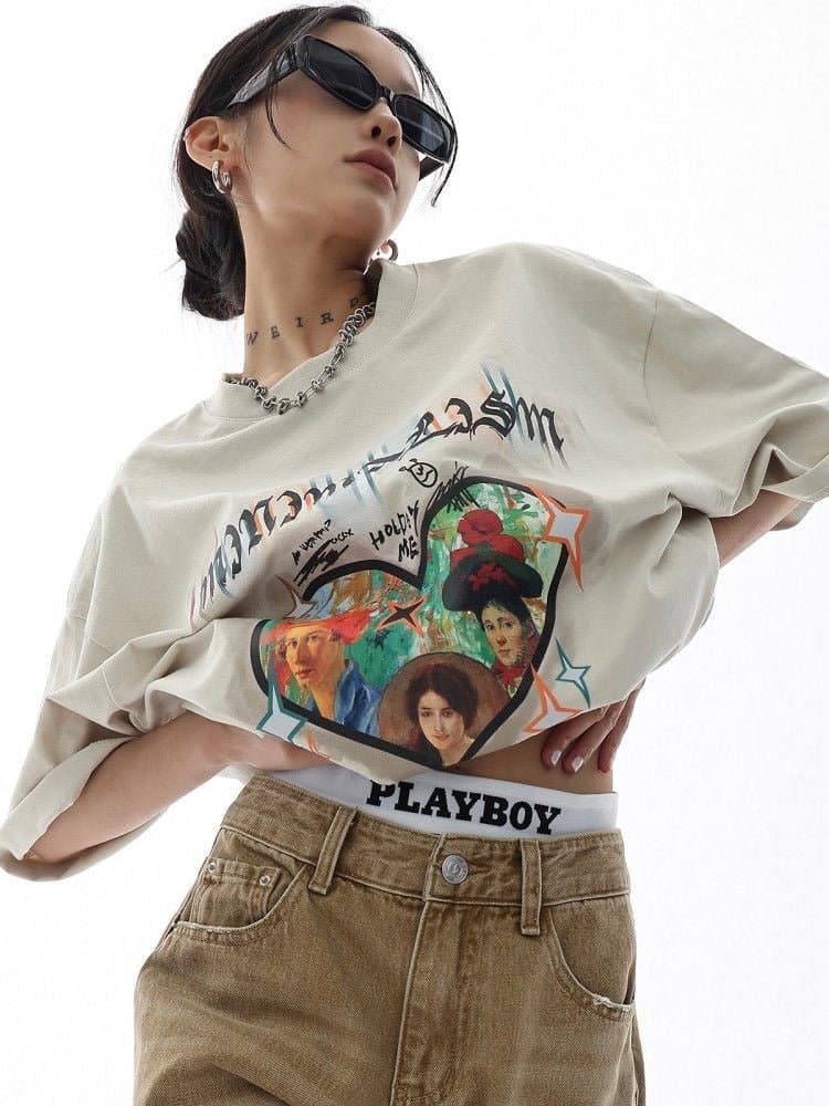 Vintage Heart Print Cotton T-shirt - Sharbhy