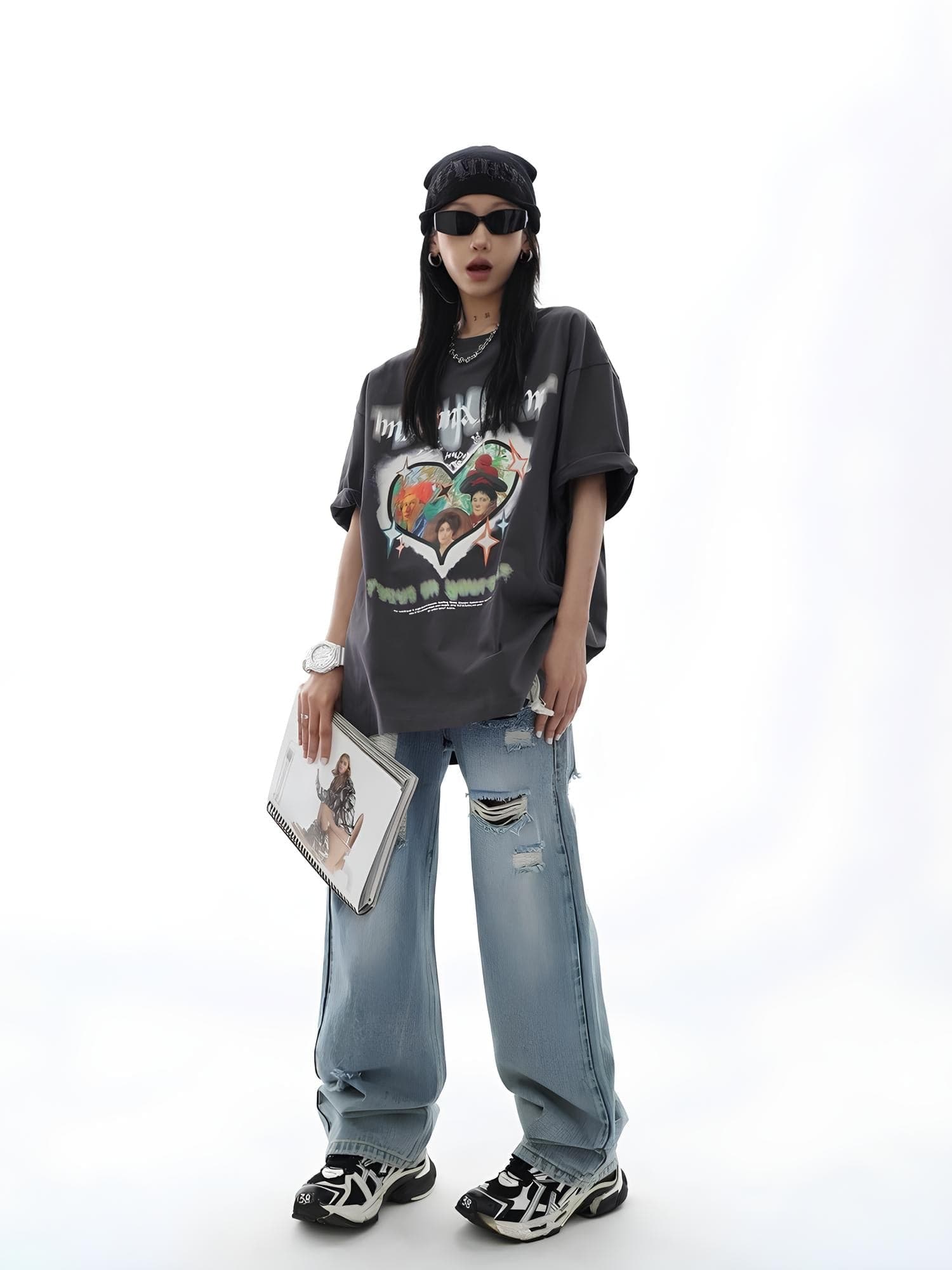 Vintage Heart Print Cotton T-shirt - Sharbhy