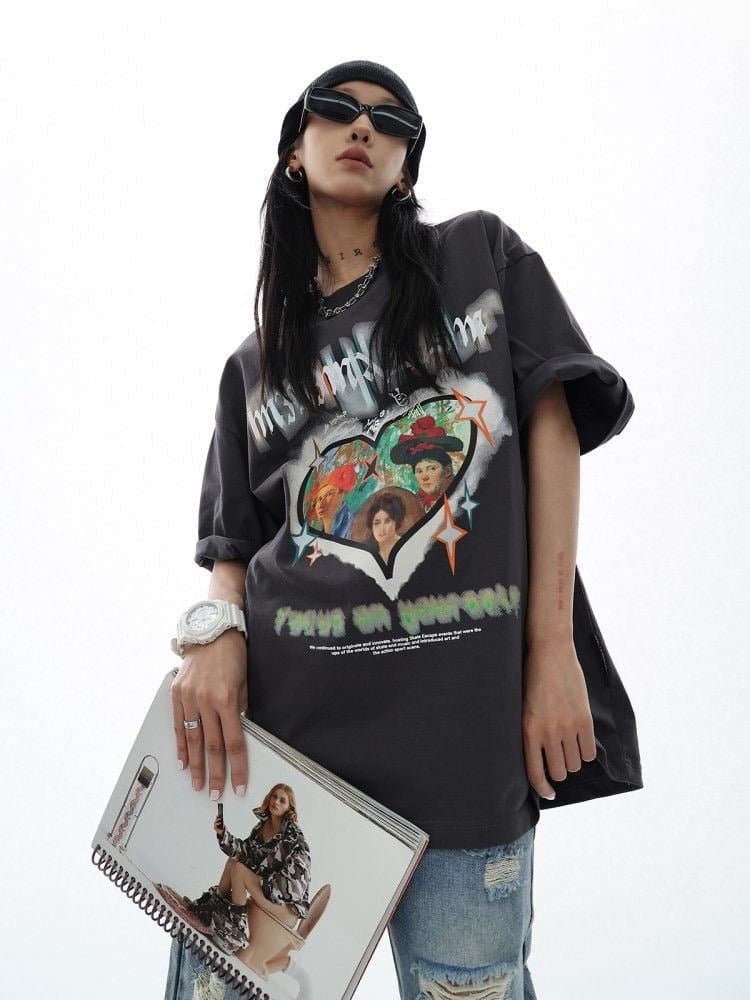 Vintage Heart Print Cotton T-shirt - Sharbhy