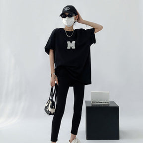 Letter Print Tee Summer Loose Fit Pure Cotton - Sharbhy