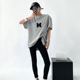 Letter Print Tee Summer Loose Fit Pure Cotton - Sharbhy