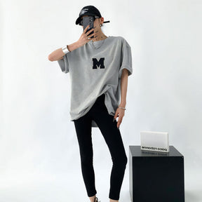 Letter Print Tee Summer Loose Fit Pure Cotton - Sharbhy