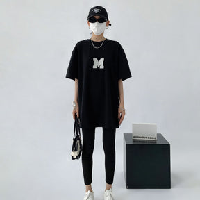 Letter Print Tee Summer Loose Fit Pure Cotton - Sharbhy