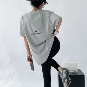 Letter Print Tee Summer Loose Fit Pure Cotton - Sharbhy