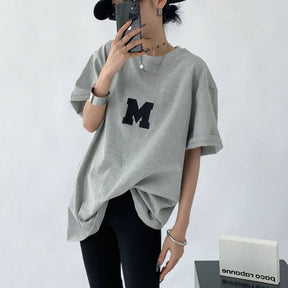 Letter Print Tee Summer Loose Fit Pure Cotton - Sharbhy