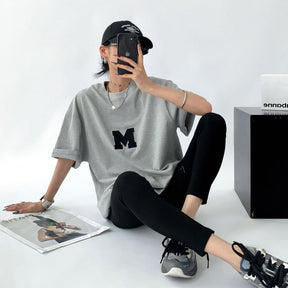 Letter Print Tee Summer Loose Fit Pure Cotton - Sharbhy