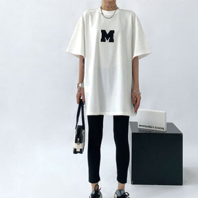 Letter Print Tee Summer Loose Fit Pure Cotton - Sharbhy