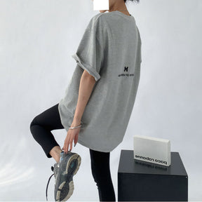 Letter Print Tee Summer Loose Fit Pure Cotton - Sharbhy
