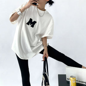 Letter Print Tee Summer Loose Fit Pure Cotton - Sharbhy