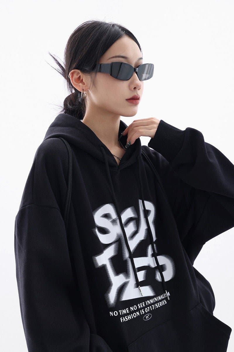 NovaBlend Fuzzy Letter Printed Oversized Hoodie - Sharbhy