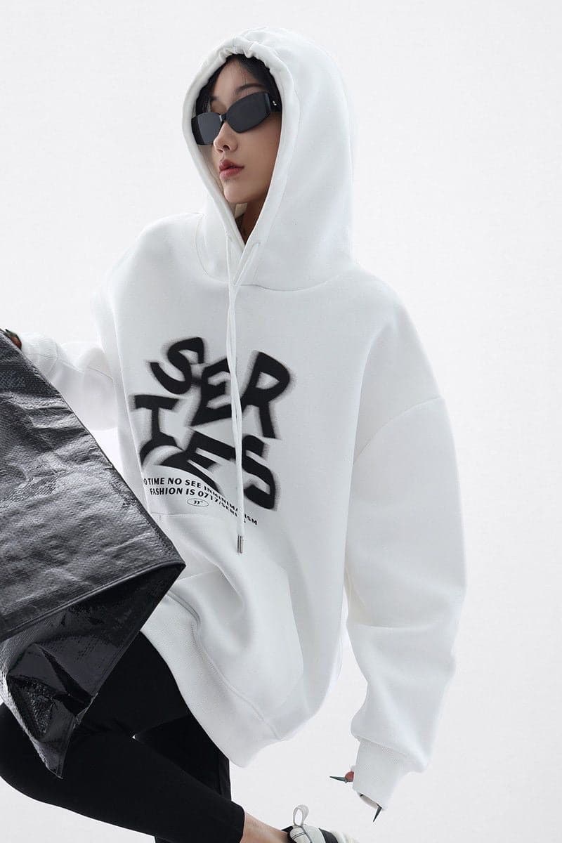NovaBlend Fuzzy Letter Printed Oversized Hoodie - Sharbhy