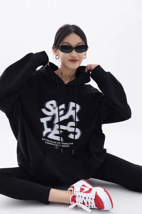 NovaBlend Fuzzy Letter Printed Oversized Hoodie - Sharbhy