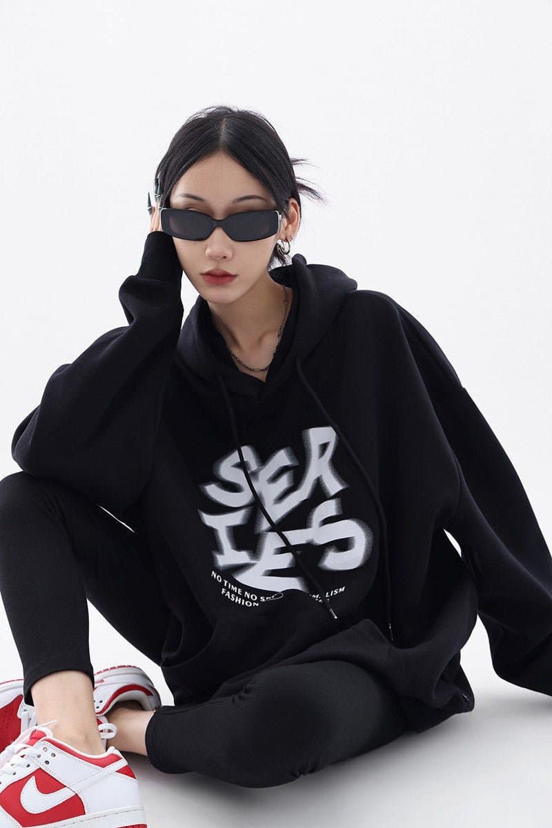 NovaBlend Fuzzy Letter Printed Oversized Hoodie - Sharbhy