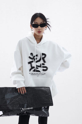 NovaBlend Fuzzy Letter Printed Oversized Hoodie - Sharbhy