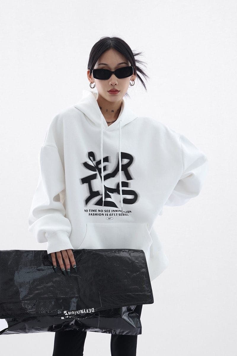 NovaBlend Fuzzy Letter Printed Oversized Hoodie - Sharbhy