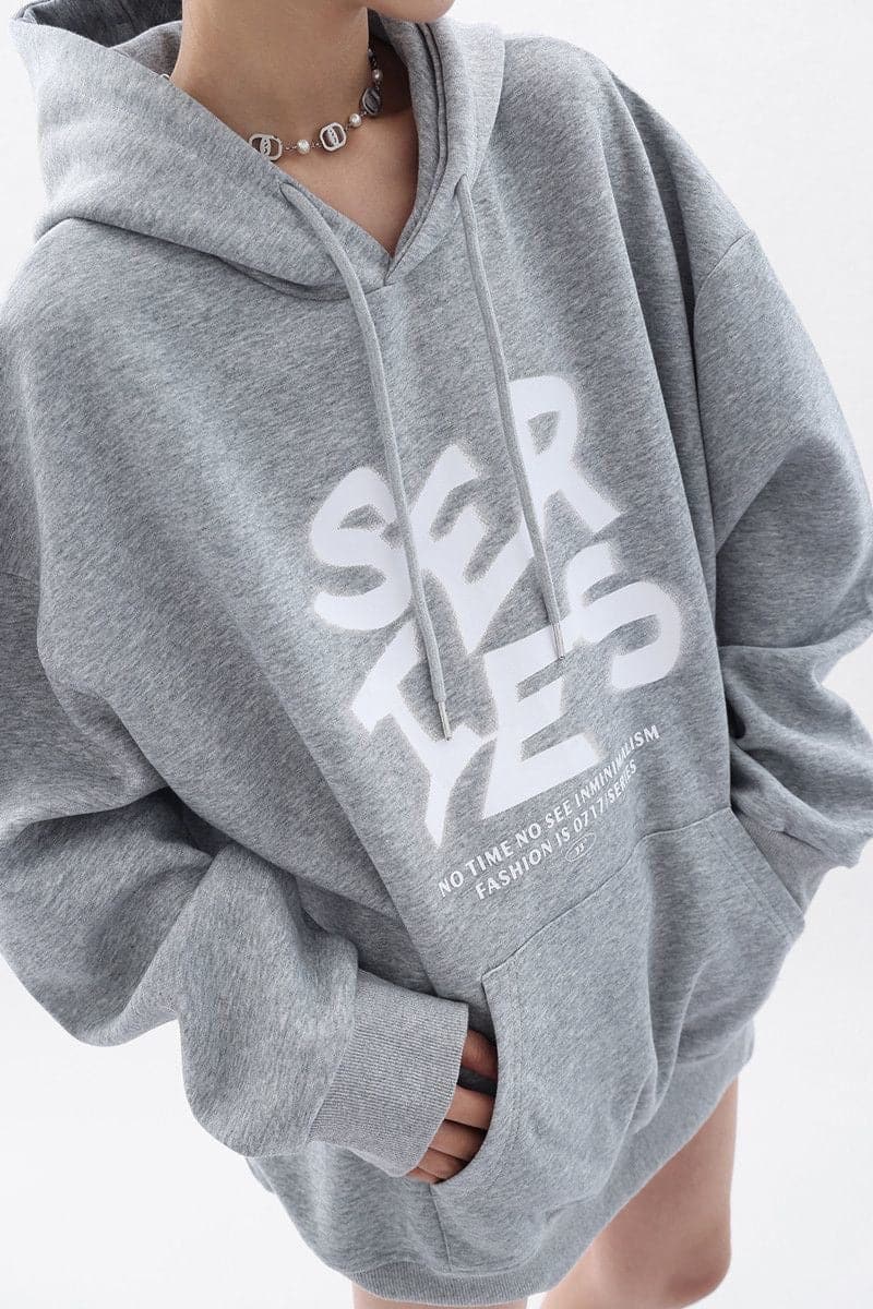 NovaBlend Fuzzy Letter Printed Oversized Hoodie - Sharbhy