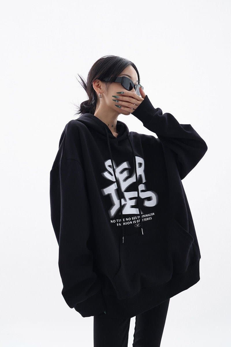 NovaBlend Fuzzy Letter Printed Oversized Hoodie - Sharbhy