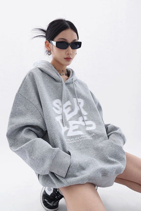 NovaBlend Fuzzy Letter Printed Oversized Hoodie - Sharbhy