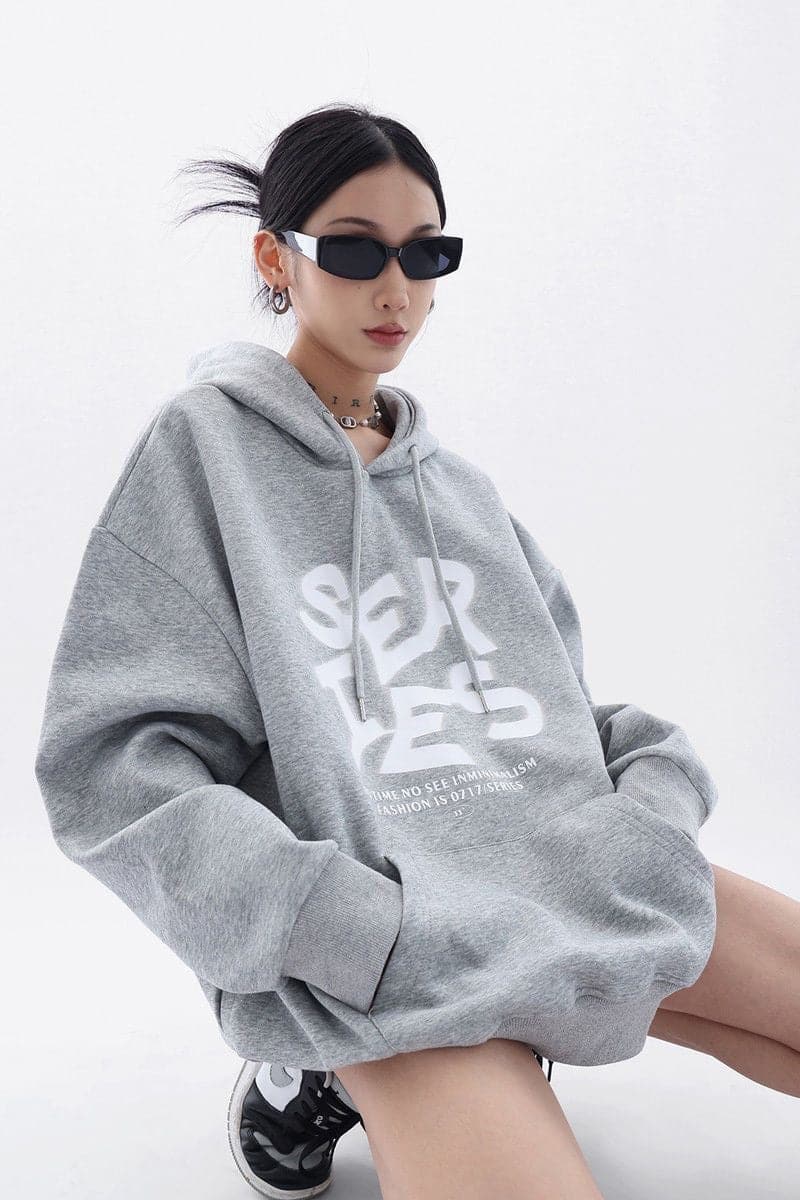 NovaBlend Fuzzy Letter Printed Oversized Hoodie - Sharbhy