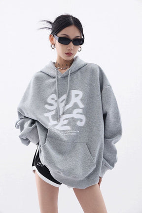 NovaBlend Fuzzy Letter Printed Oversized Hoodie - Sharbhy