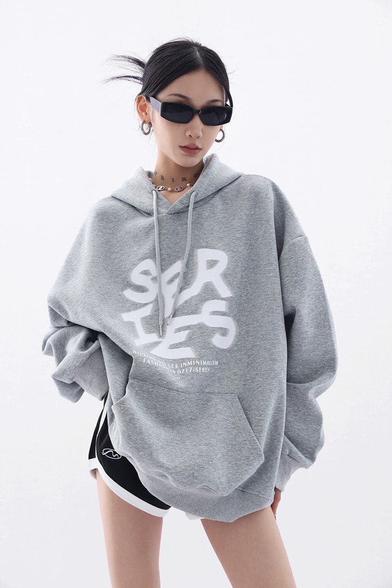 NovaBlend Fuzzy Letter Printed Oversized Hoodie - Sharbhy