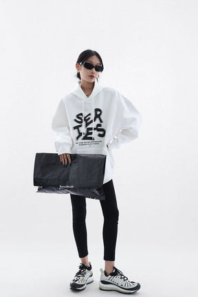 NovaBlend Fuzzy Letter Printed Oversized Hoodie - Sharbhy